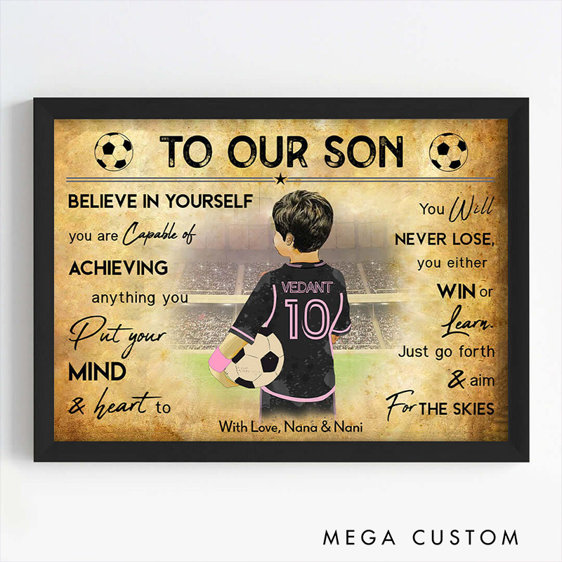 Personalized Soccer Player Boy Motivational Wall Artwith Custom Name and Quote  