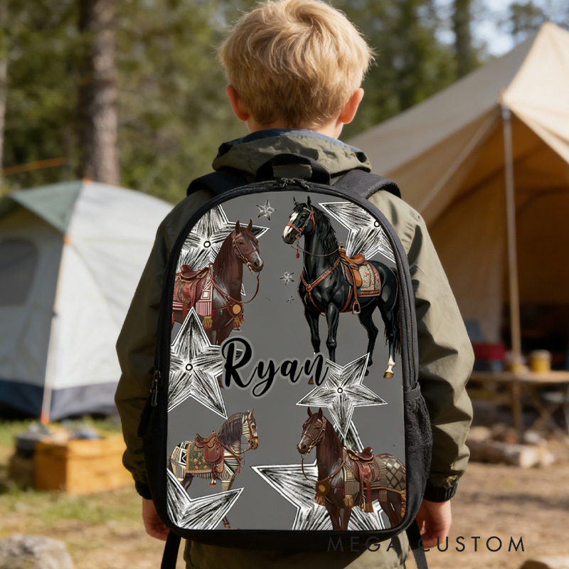 Personalized Custom Name for Kids Back to School Gift Floral Star Boy And Girl Riding Horse for Riding Lovers Equestrian Lovers