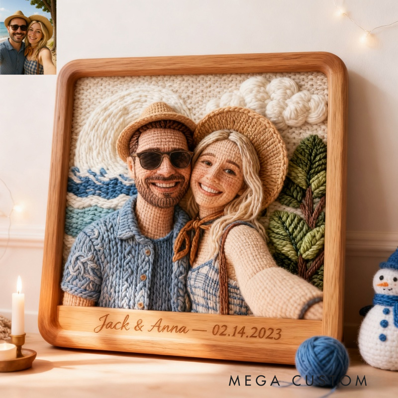 Personalized Custom 3D Knitted Photo Portrait Frame | Personalized Yarn Art Keepsake for Couples, Anniversary & Valentine’s Day Gifts