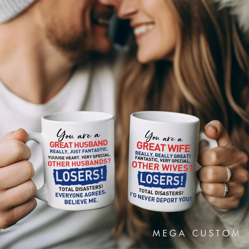 Personalized Great Husband Wife Mug Patriotic Couple Coffee Mug Valentine's Mug for Husband Wife Anniversary Gift for Him Her