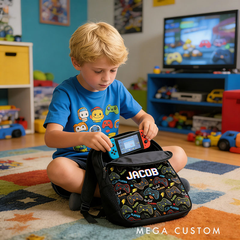 Personalized The Best Player Game Controller Backpack Custom Name for Kids and Game Lovers Birthday Black to School Christmas Gift