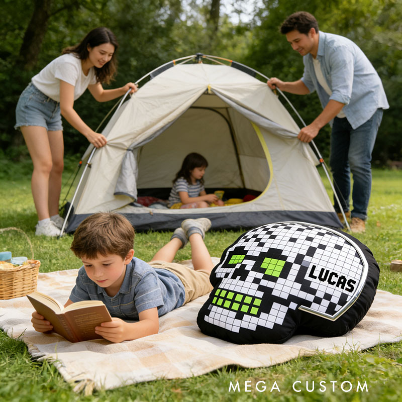Personalized Game Pixel Skull Shaped Pillow for Game Lovers Plush Pillow Christmas Birthday Party Gift for Kids