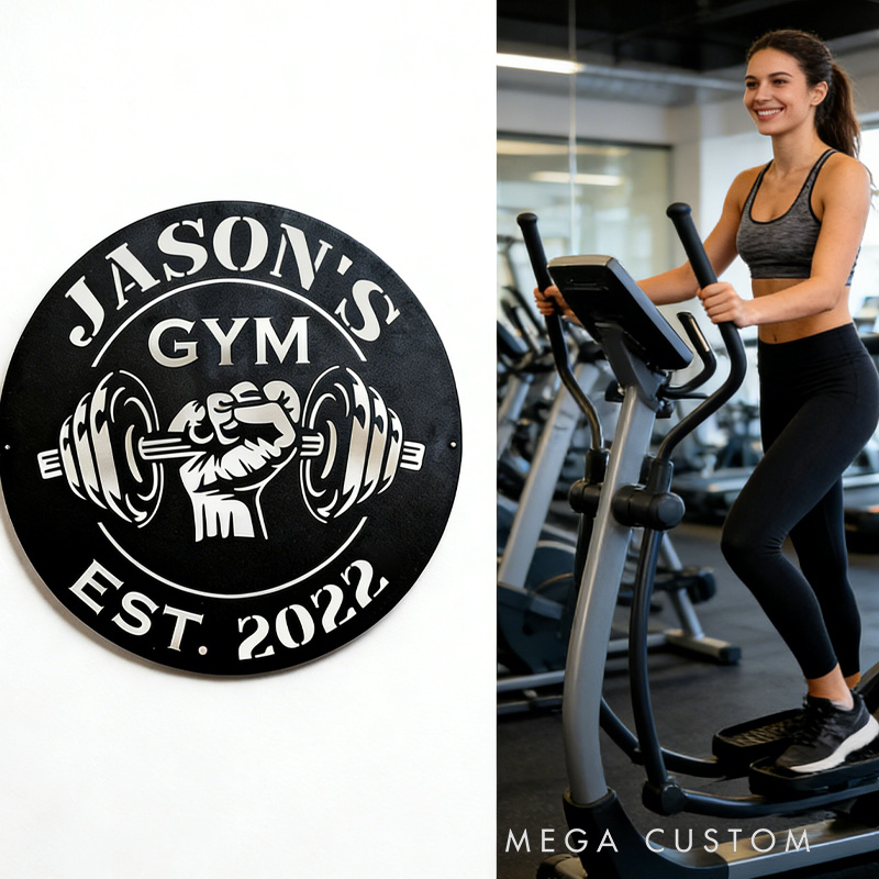 Personalized Metal Gym Sign Powerlifting Sport Metal Wall Art Gym Name Signs Custom Studio Sign Fitness Motivation Workout Inspiration Gift for Gym Lovers