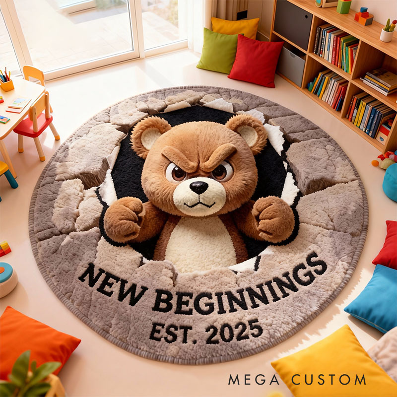 Personalized Round Angry Bear Rug Custom Soft Area Rug for Living Room Bedroom Unique Gift Housewarming Gift Home Decor