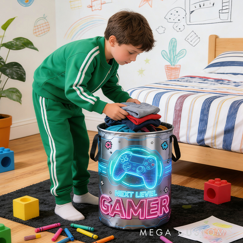 Personalized Cool Space Game Controller Collapsible Storage Basket for Laundry Toys Organizer Game Lover Gift for Kids