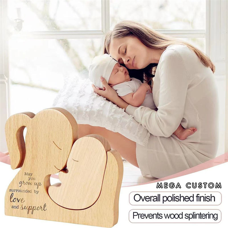 Personalized Wooden Puzzle Mother's Day Mom and Baby Theme Custom Text