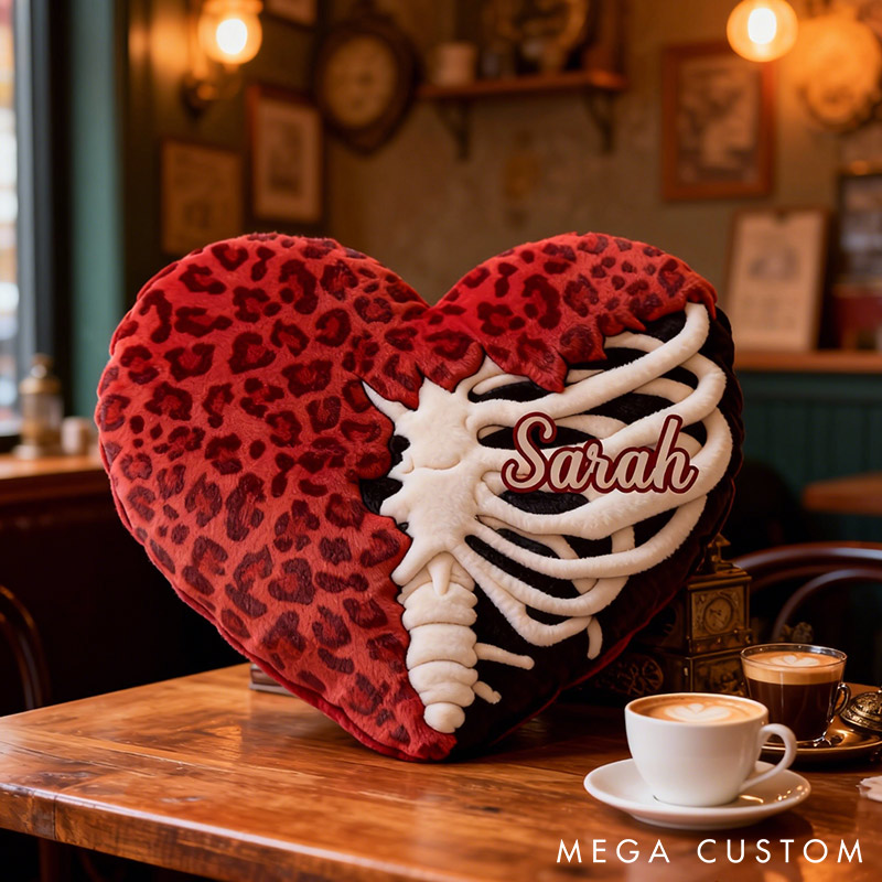 Personalized Heart & Ribcage Throw Pillow Custom Names Couple Home Pillow Romantic Valentine's Day Gift for Girlfriend for Wife Friend