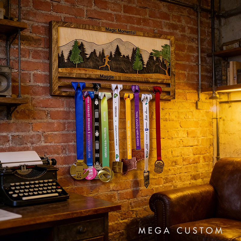 Personalized Marathon Medal Display Rack Custom Text Finisher Gift for Marathon Runner Decor