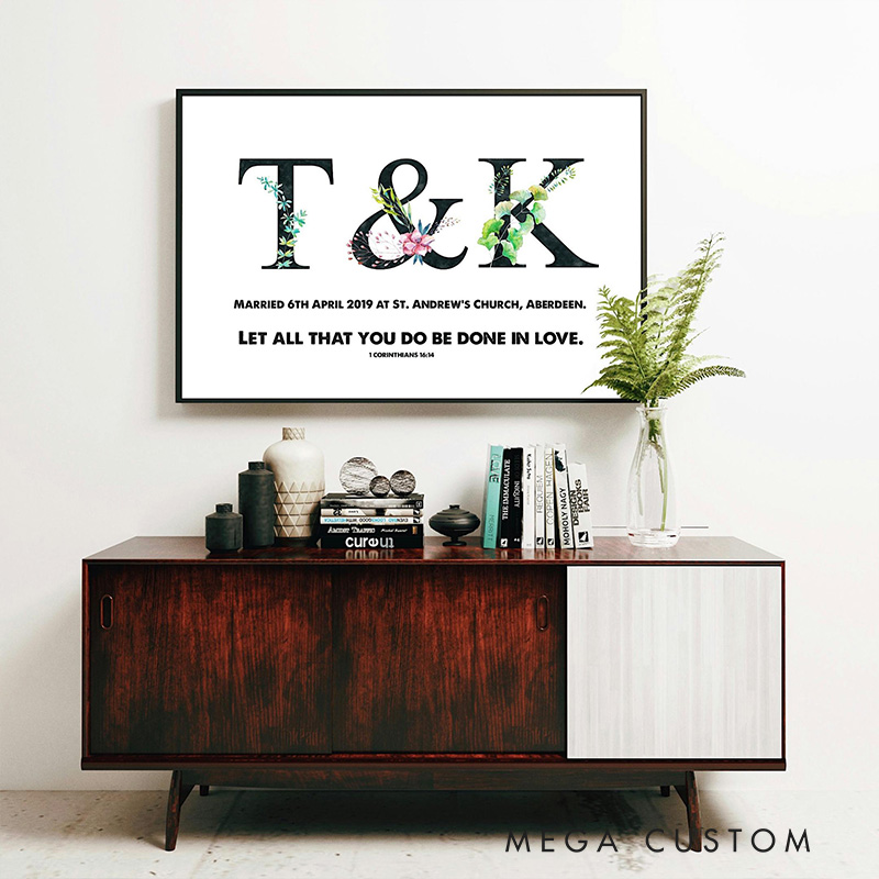 Personalized Let all that you do be Done in Love with Text Frameless Poster with Name Wedding Wall Decor Religious Gift for Couple