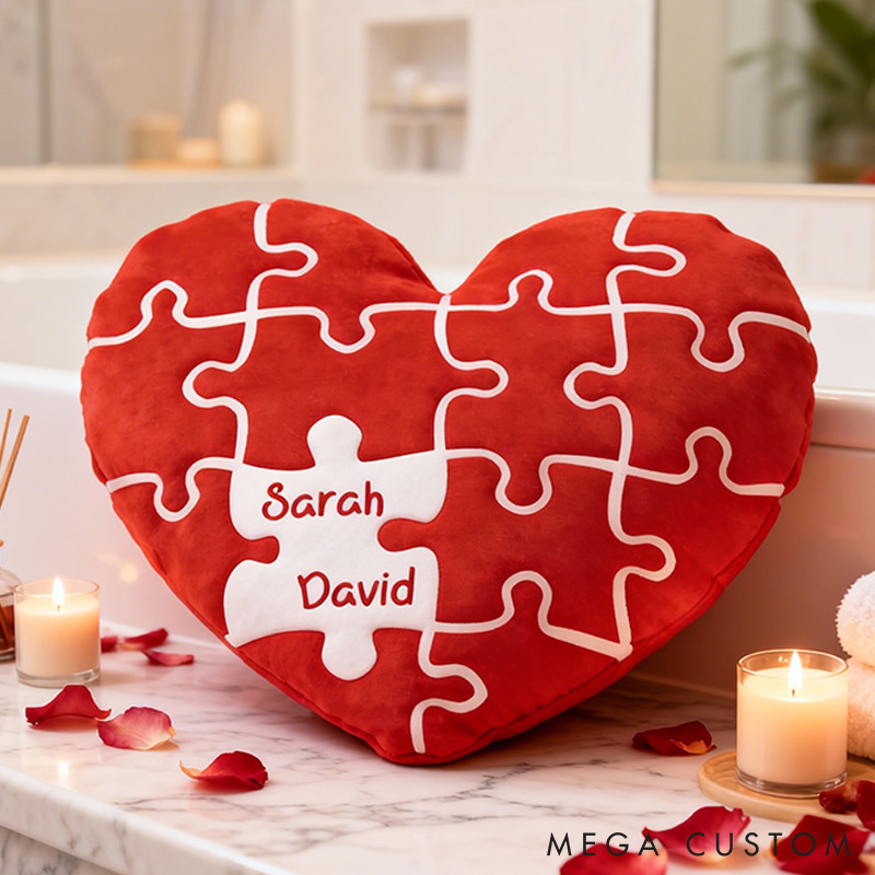 Personalized Missing Piece Heart Throw Pillow Custom Names Couple Home Pillow Romantic Valentine's Day Gift for Girlfriend for Wife Friend