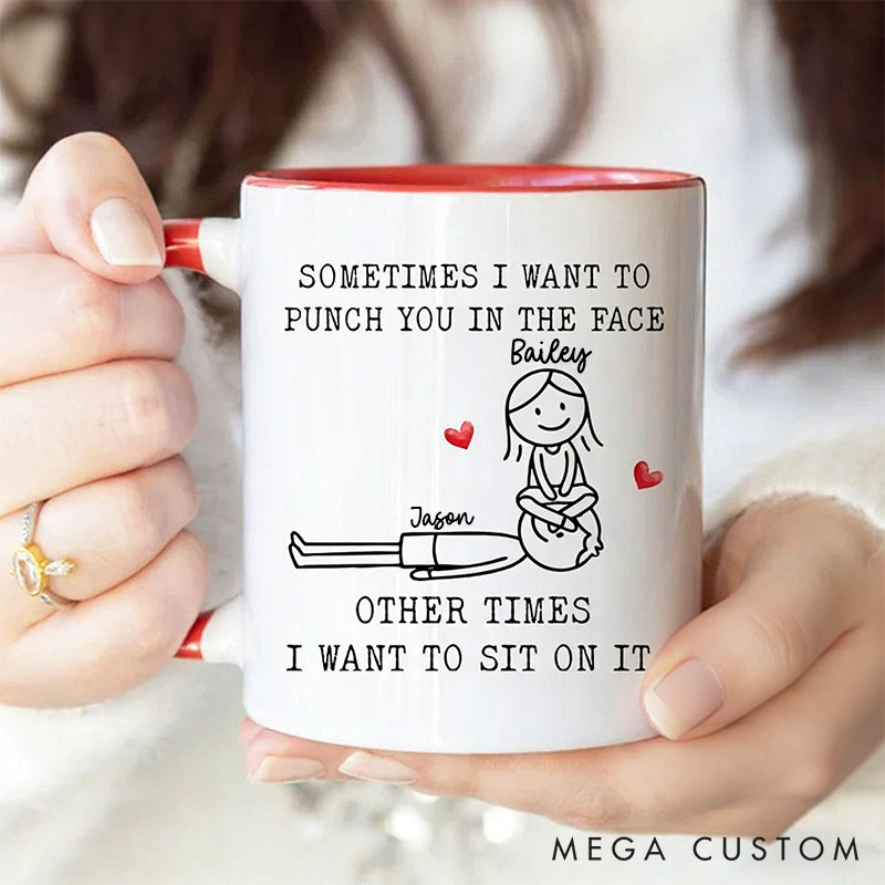 Personalized Funny Couple Mug Naughty Mug for Husband Boyfriend Custom Couple Coffee Valentine's Gift Mug Punch or Sit? Love Always Wins