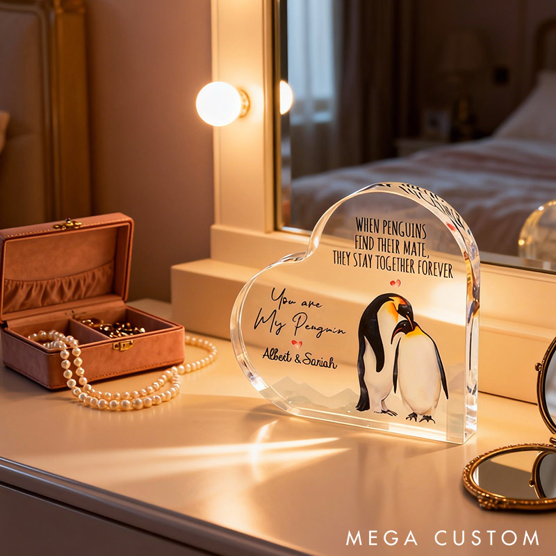 Personalized Couple You Are My Penguin Heart Shaped Acrylic Plaque Valentine's Day Gift for Couple For Him Her