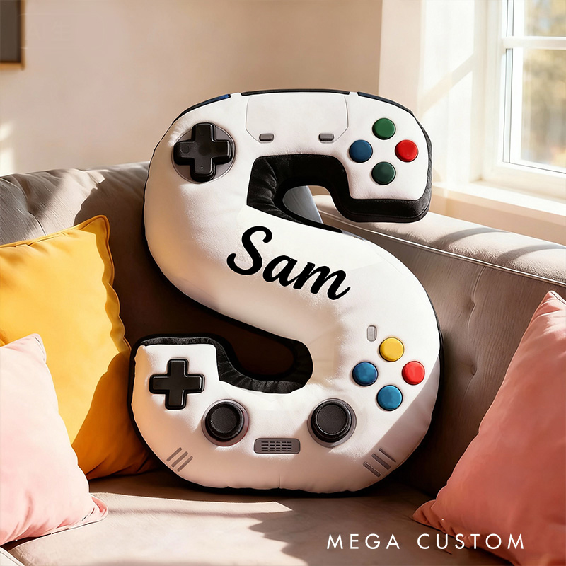 Personalized Graphic 3D Print Controller Alphabet Shaped Pillow for Game Lovers Initial Pillow Christmas Gift for Kids