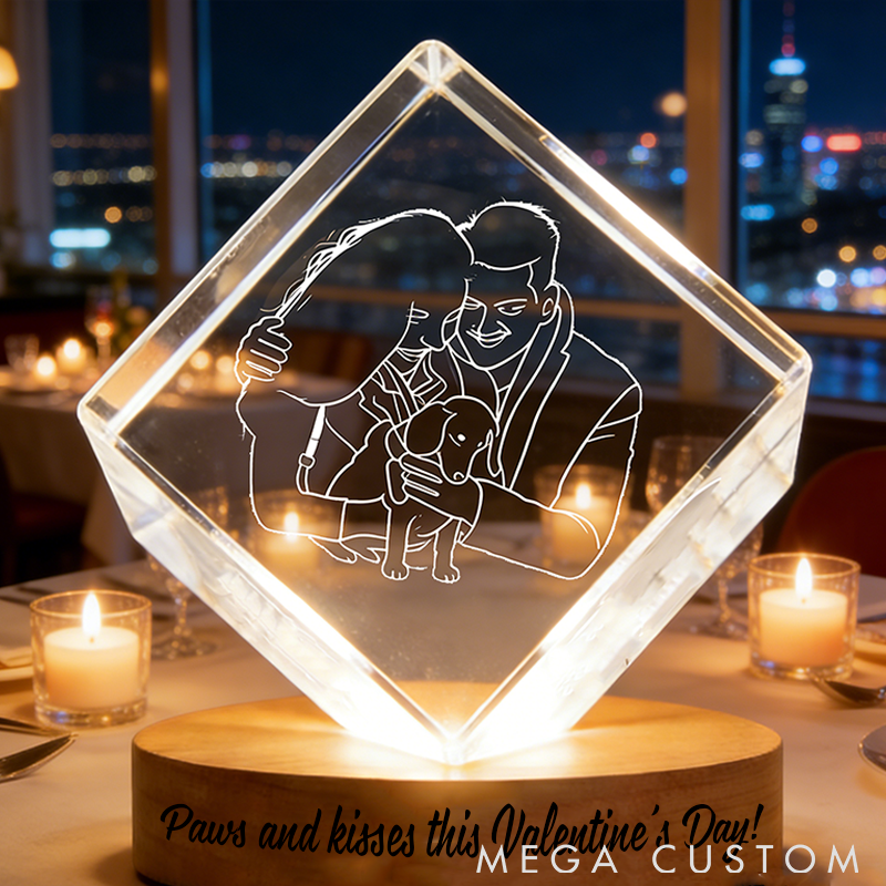 Personalized Pet Lover 3D Crystal Paws Love and Forever Crystal Night Light