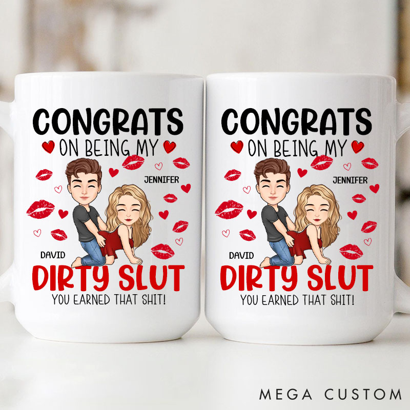 Personalized Funny Couple Coffee Mug Naughty Dirty Talk Mug for Couple Congrats on Being My Dirty Slut Valentine's Gift for Wife Girlfriend