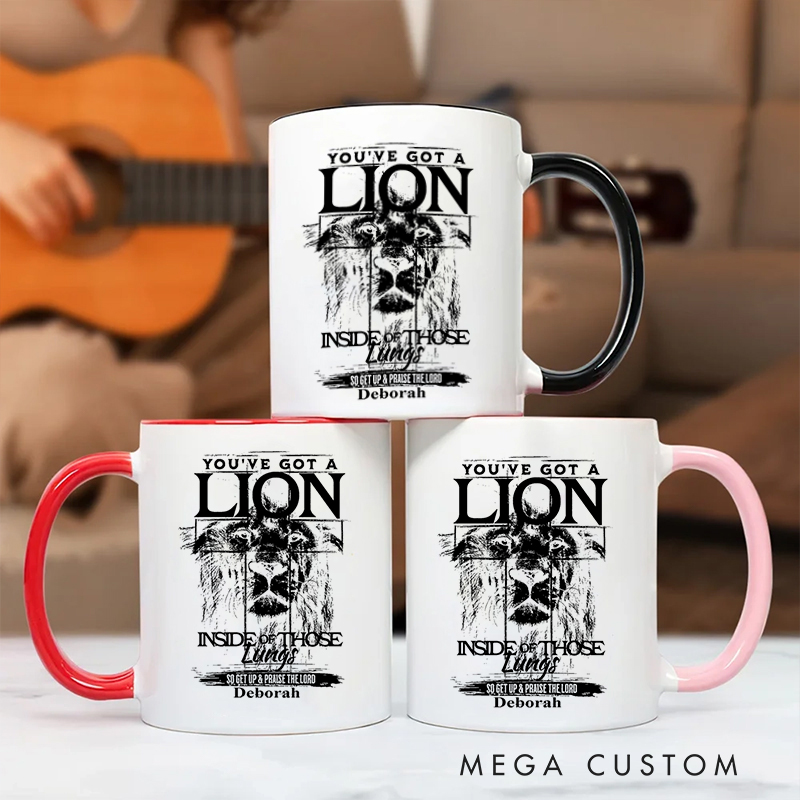 Personalized Lion Imagery Inner Color Ceramic Mug with Name Birthday Christmas Gift for Christians Birthday Gift for Christians