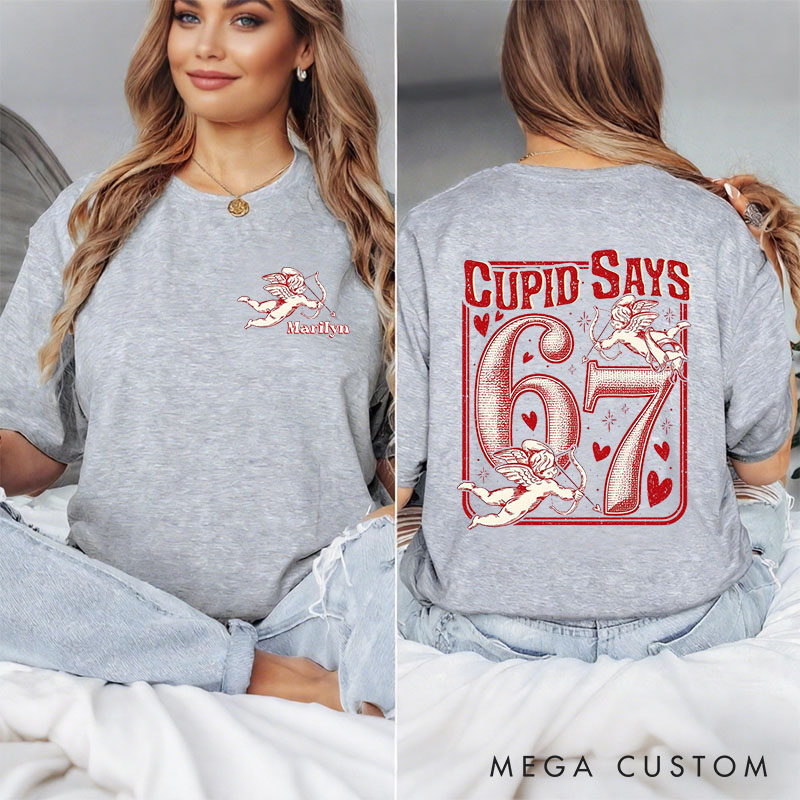 Personalized Girlfriend Wife Cupid Days 67 Retro Love Sweatshirt with Name Couple 6 7 Funny Number Meme Matching Valentines Day Sweatshirt for Her Him