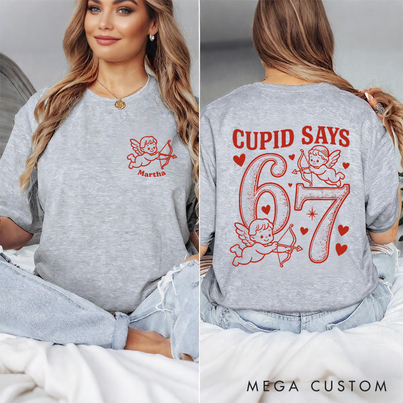 Personalized Girlfriend Wife Cupid Days 67 Retro Love Sweatshirt with Name Couple Funny 6 7 Number Meme Matching Valentines Day Sweatshirt for Her Him