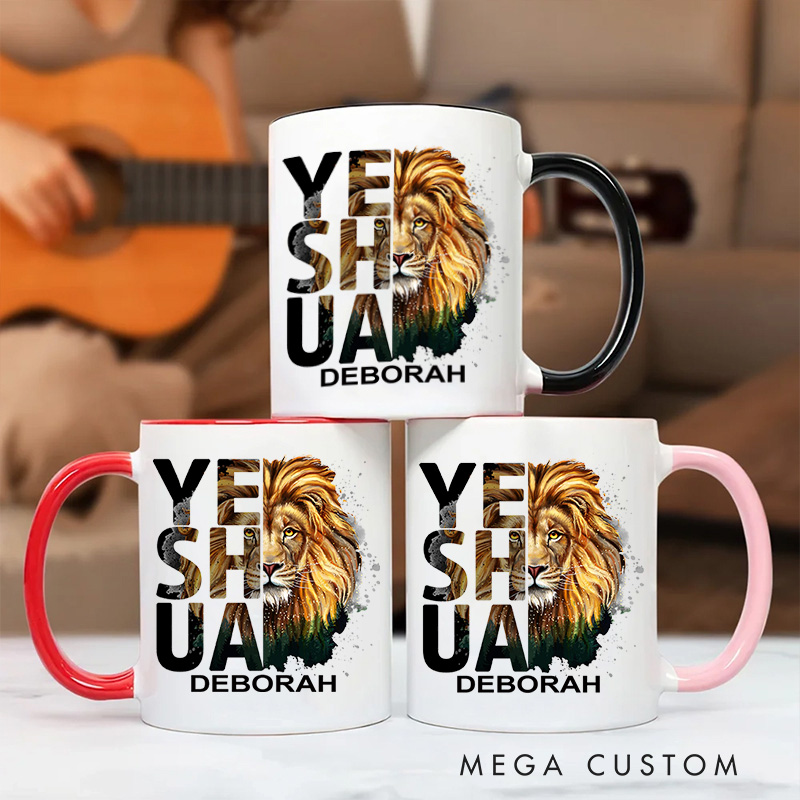 Personalized Bible Verse Classic Lion Imagery Christian Inner Color Ceramic Mug with Name Religious Gift Birthday Gift for Christian