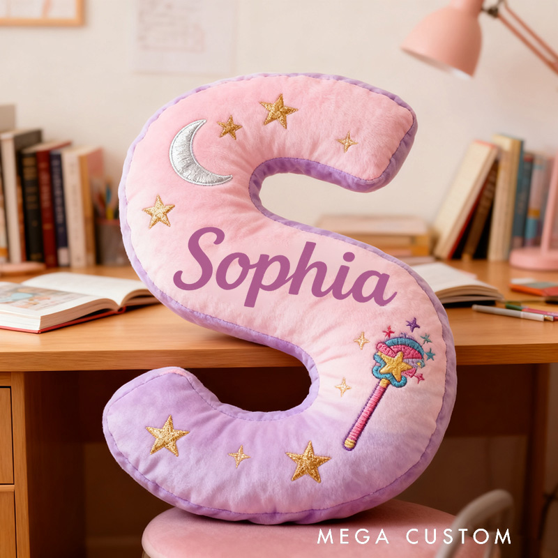 Personalized Graphic 3D Print Magic Fairy Wand Letter Pillow with Your Own Name Soft Stuffed Toy for Kids Unique Decorative Cushion for Girls' Room