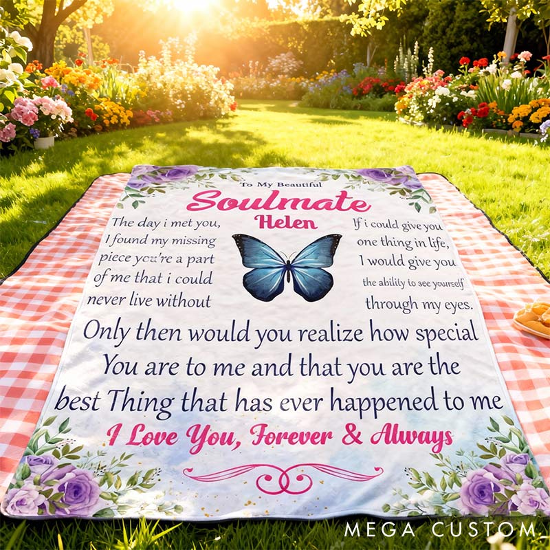 Personalized To My Beautiful Soulmate Couple Blanket Custom Names Cozy Gifts for Couple for Wife Husband Valentine's Gifts for Girlfriend boyfriend