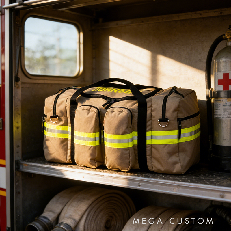 Personalized Custom Firefighter Duty Travel Bag – Personalized Tactical Gear Bag with Reflective Stripes