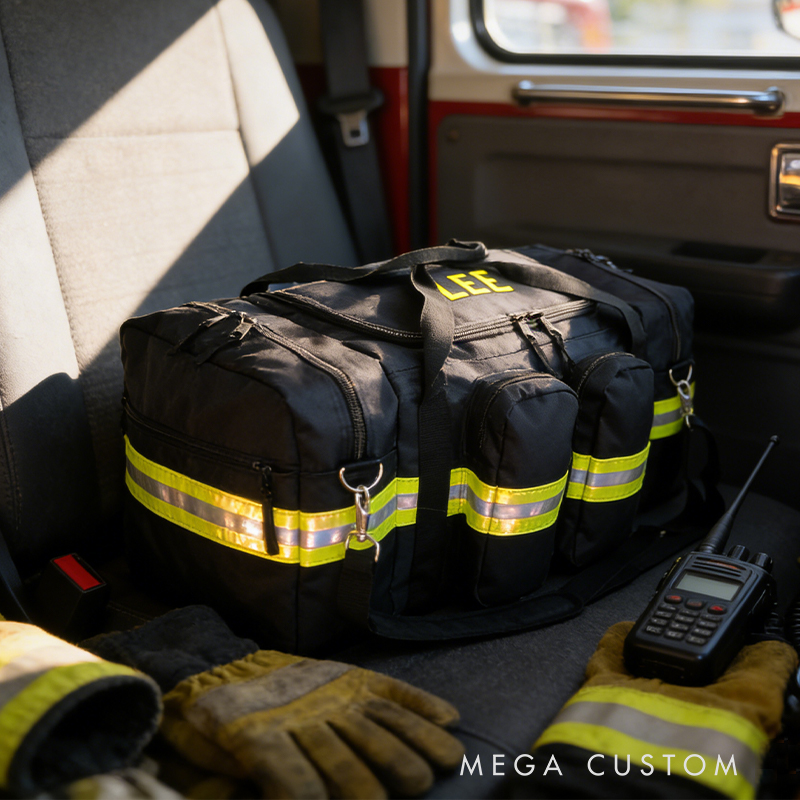 Personalized Custom Firefighter Duty Travel Bag – Personalized Tactical Gear Bag with Reflective Stripes