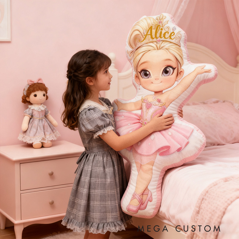 Personalized Ballet Dancers Pillow with Your Own Name Soft Stuffed Toy for Kids Unique Decorative Cushion for Girls' Room and Dance Studio