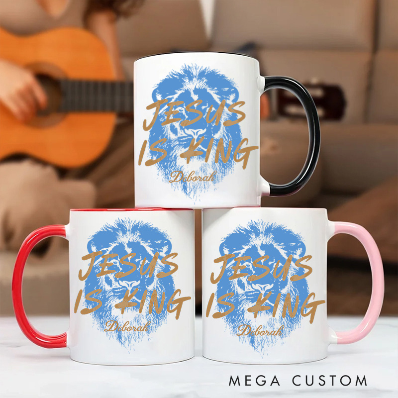 Personalized Bible Verse Jesus Is King Cross Inner Color Ceramic Mug with Name Birthday Religious Inspirational Gift for Christian