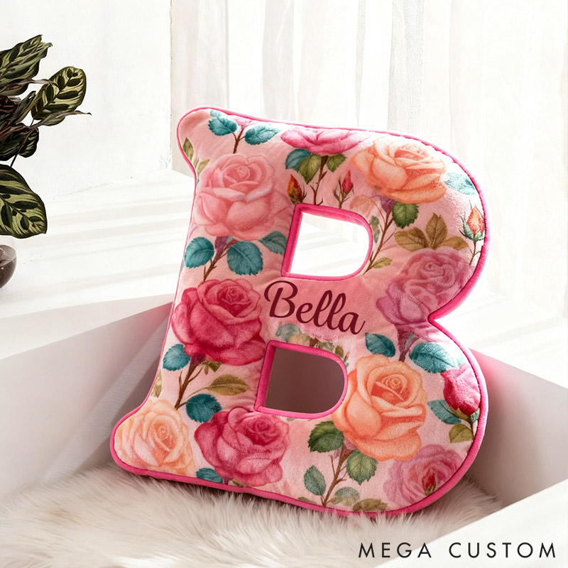 Personalized Rose Initial Pillow Custom Rose-Themed Letter Throw Pillow for Her Graphic 3D Print Pillow for Girl Friend