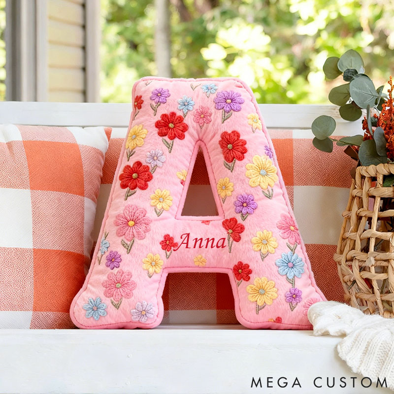 Personalized Floral Initial Pillow Custom Named Flowers Letter Throw Pillow for Her Graphic 3D Print Home Decor Pillow for Girl Friend