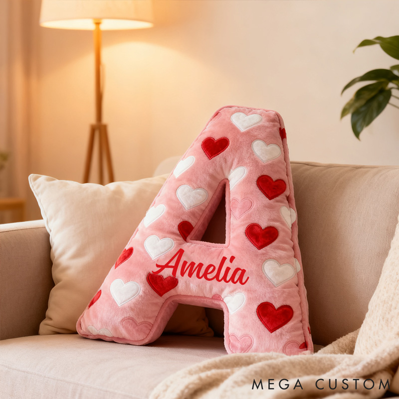 Personalized Heart-Pattern Initial Pillows Perfect Holiday Gift for Girlfriend Valentine's Day Gift for Her Xmas Home Decor Pillow