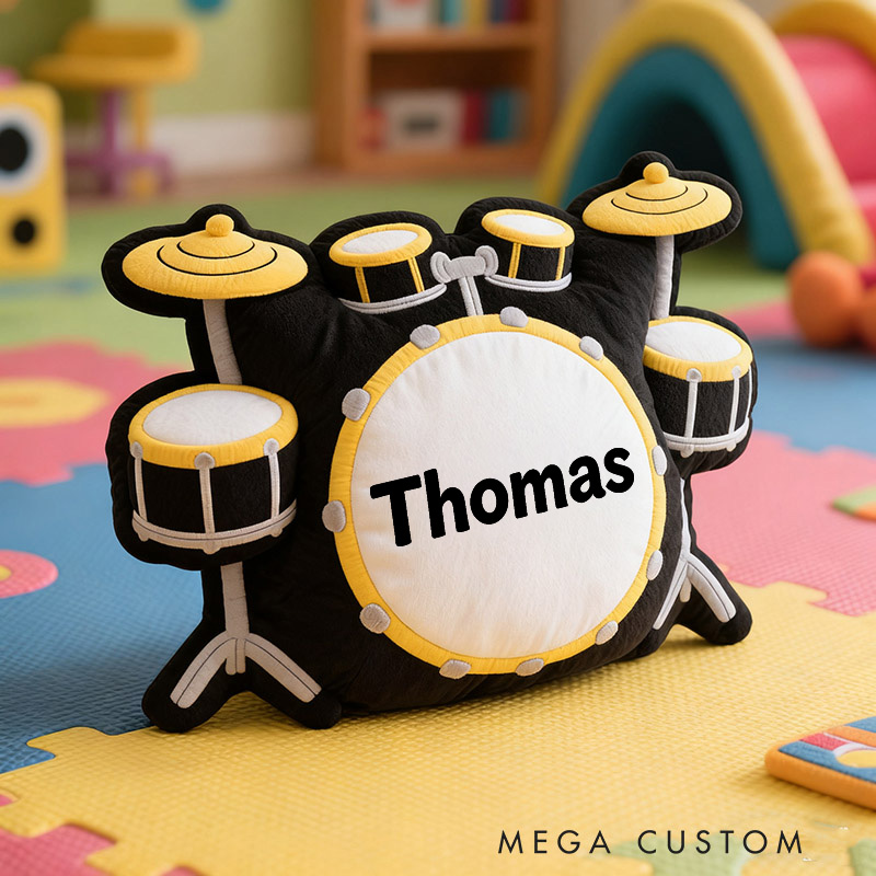 Personalized Graphic 3D Print Drum Set Pillow With Your Own Name Soft Stuffed Toy for Kids Unique Decorative Cushion for Boys' Room and Music Room