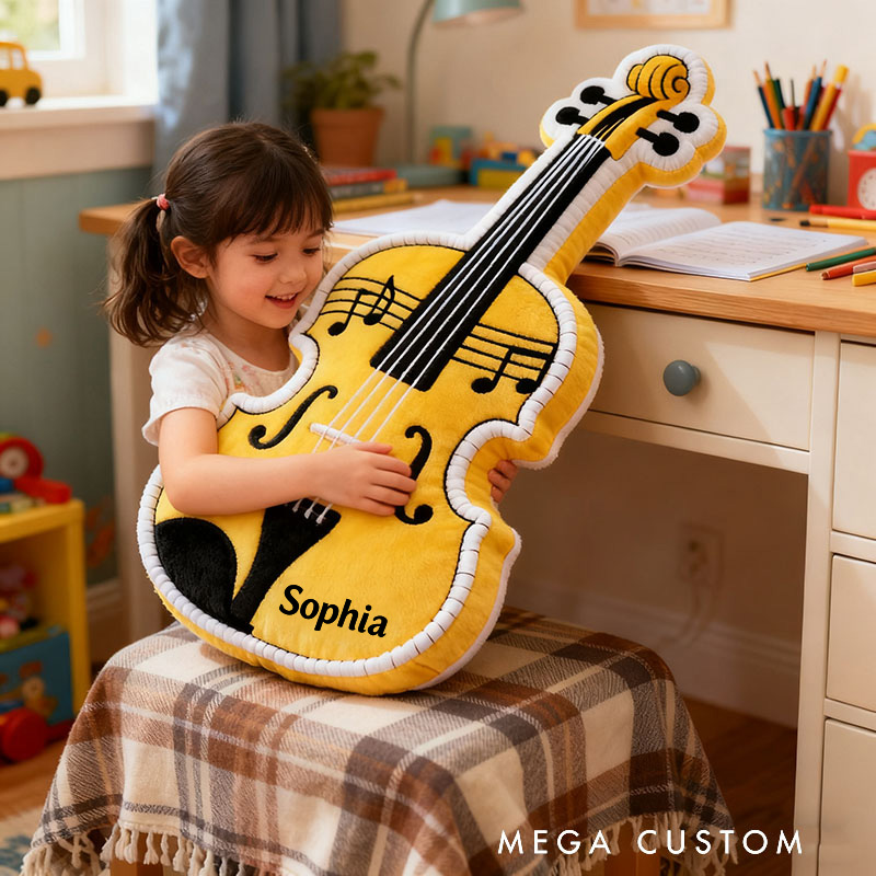 Personalized Graphic 3D Print Violin Pillow With Your Own Name Soft Stuffed Toy for Kids Music Lovers Unique Decorative Cushion for Room and Music Room