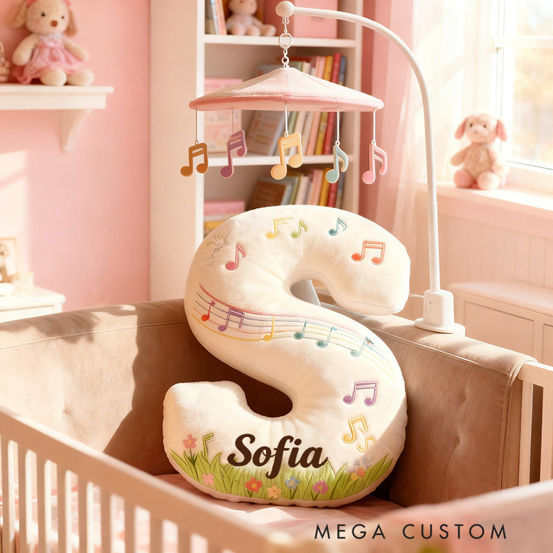 Personalized Graphic 3D Print Music Garden Pillow with Your Own Name Soft Stuffed Toy for Kids Music Lovers Unique Decorative Cushion for Girls' Room and Music Room