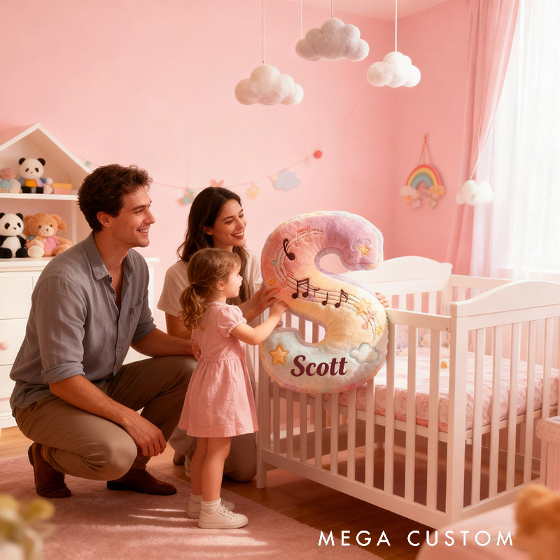 Personalized Graphic 3D Print Rainbow Notes Music Pillow with Your Own Name Soft Stuffed Toy for Kids Music Lovers Unique Decorative Cushion for Girls' Room and Music Room