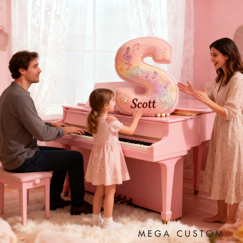 Personalized Graphic 3D Print Colorful Notes Music Pillow with Your Own Name Soft Stuffed Toy for Kids Music Lovers Decorative Cushion for Girls' Room and Music Room