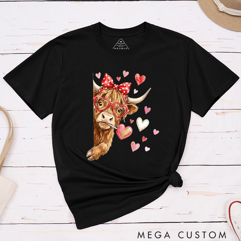 Personalized Pet Lover Funny Valentine Highland Cow T-Shirt