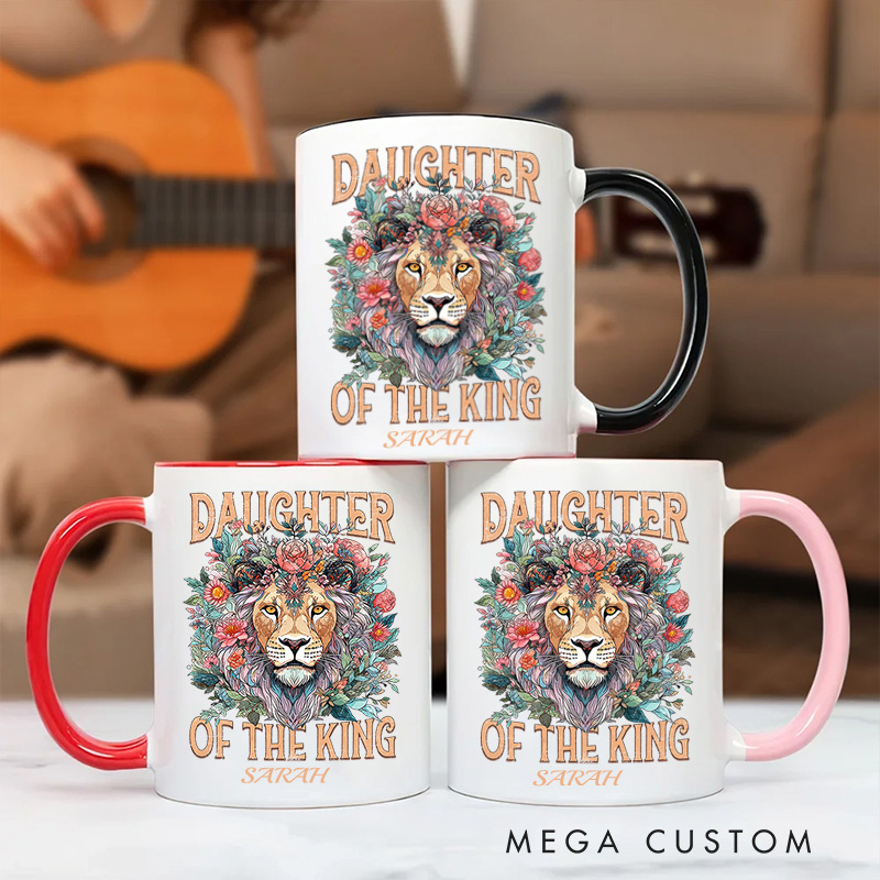 Personalized Flower Lion Bible Verse Inner Color Ceramic Mug with Name Birthday Gift for Christians Best Gift for Christians