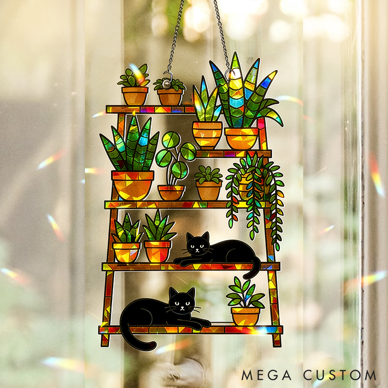 Personalized Cat Lover Cat and Plant Sun Catcher