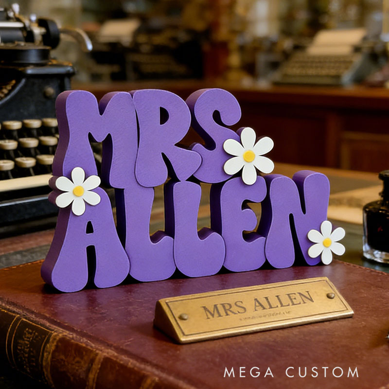 Personalized Daisy Design Desk Name Plate Custom Name Perfect Back to School Teacher Holiday Gift