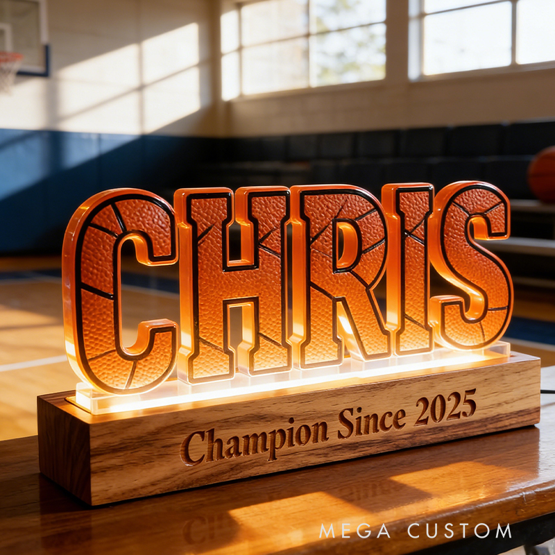 Personalized Basketball LED Night Lamp Custom Name Text Perfect Birthday Gift for Basketball Lovers