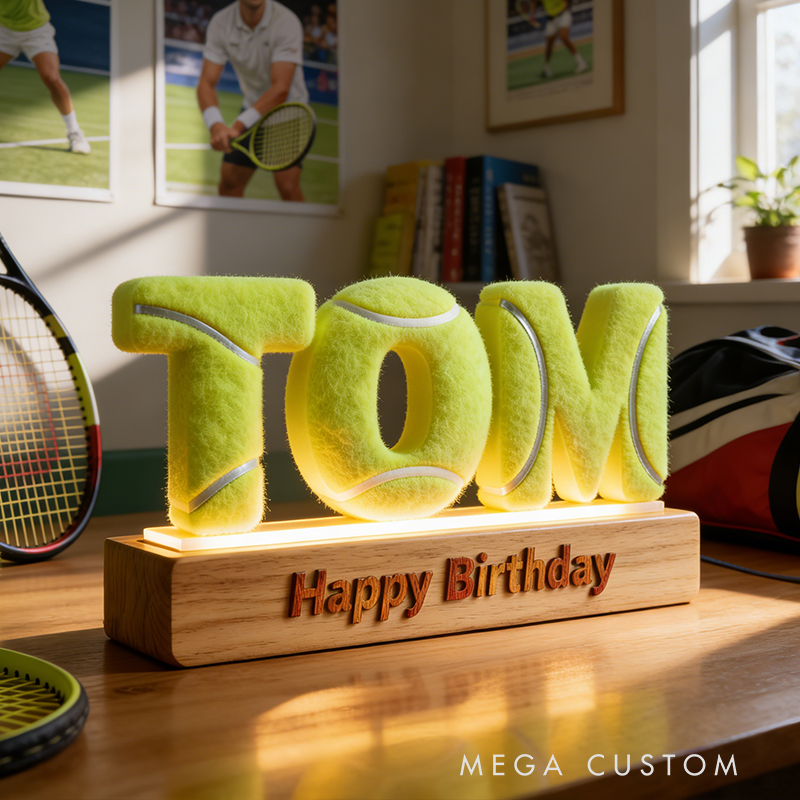 Personalized Classic Tennis LED Night Light Custom Name Quote Perfect Holiday Gift for Tennis Fans