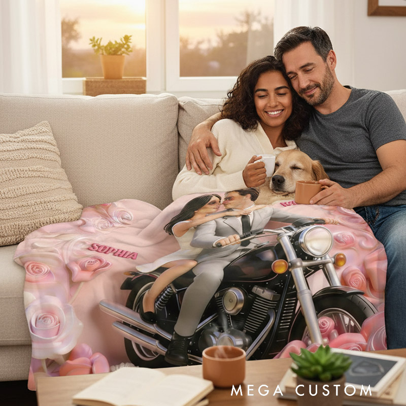 Personalized Roman Holiday Couple Blanket Flannel Blanket Movie Fan Blanket Customizable Photos and Names for Couple for Lover for Valentine's Day Anniversary