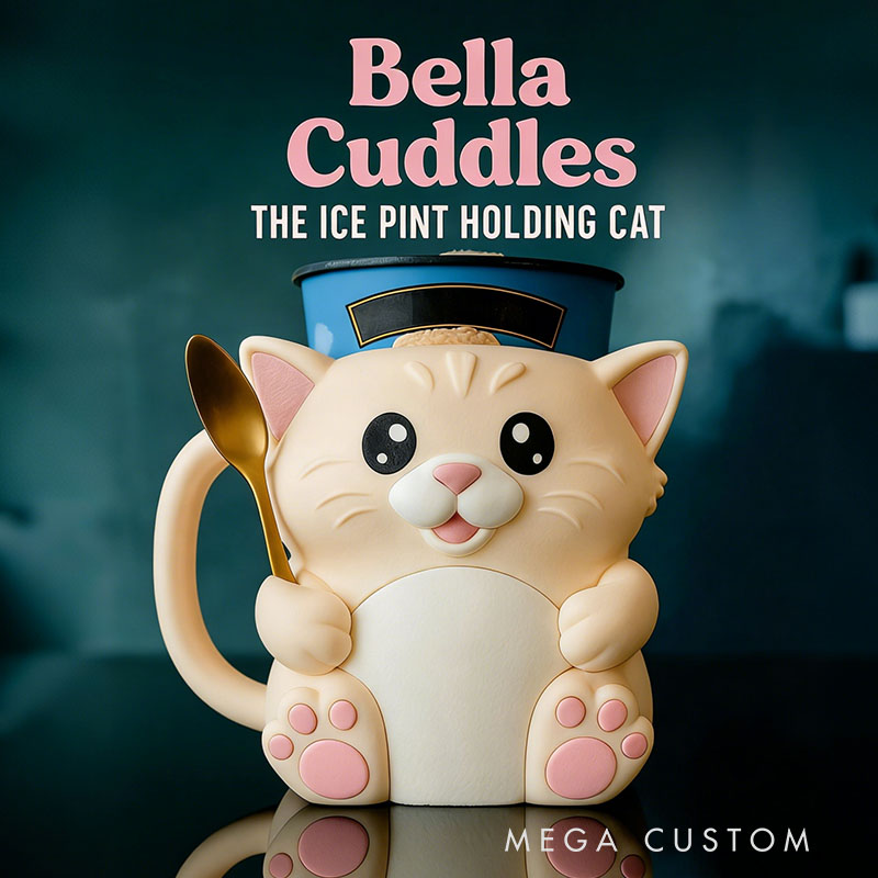 Cat Ice Cream Pint Holder 3D Printed with Spoon Slots & Snack Drawer 16oz Gift for Cat Lovers