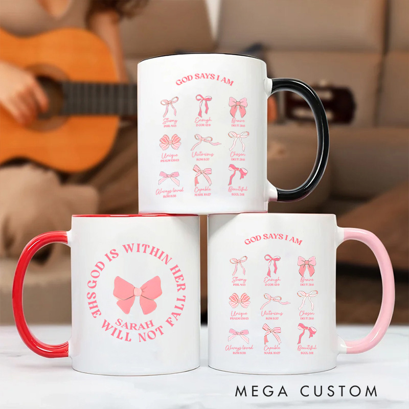 Personalized God Says I Am Bible Verse Inner Color Ceramic Mug with Name Birthday Religious Inspirational Gift for Christian
