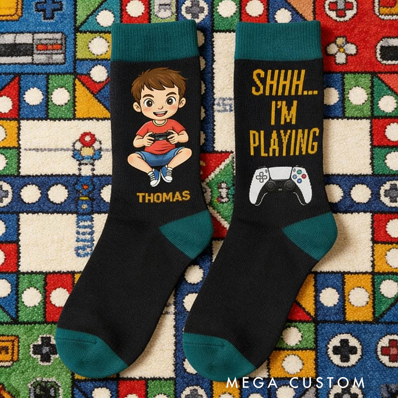 Personalized Game Controller Socks Gift for Kids Friends Gamers Perfect for Birthdays Holidays Christmas Party