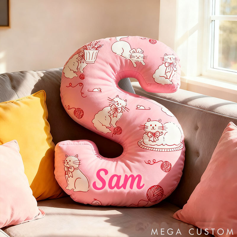 Personalized Cat Lover Pink Letter Pillow with Custom Name Pillow for Kid Graphic 3D Print