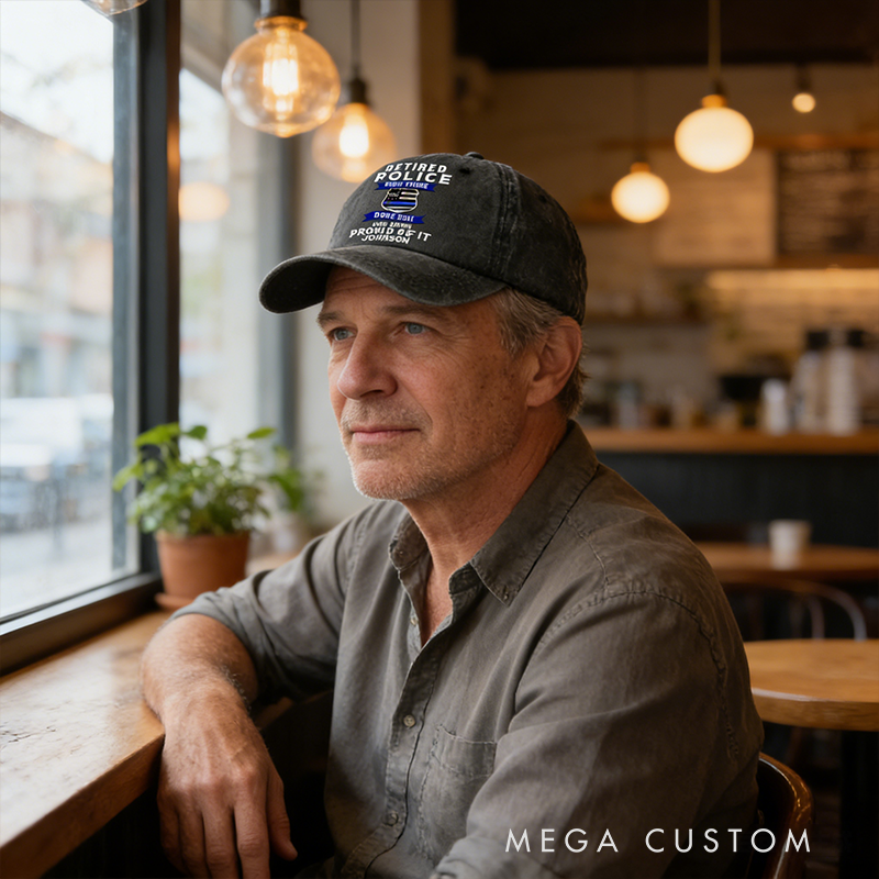 Personalized Retired Police Hat Custom Name Distressed Washed Cotton Baseball Cap Gift for Police Officers and Retired Law Enforcement