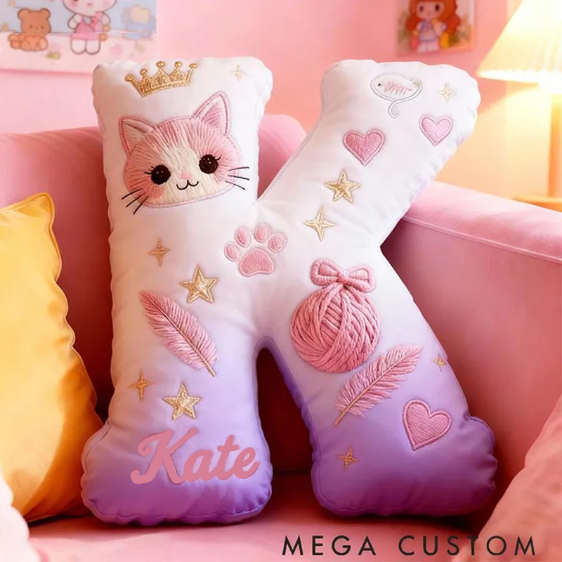 Personalized Cat Lover Purple Cat Letter Pillow Graphic 3D Print Pillow